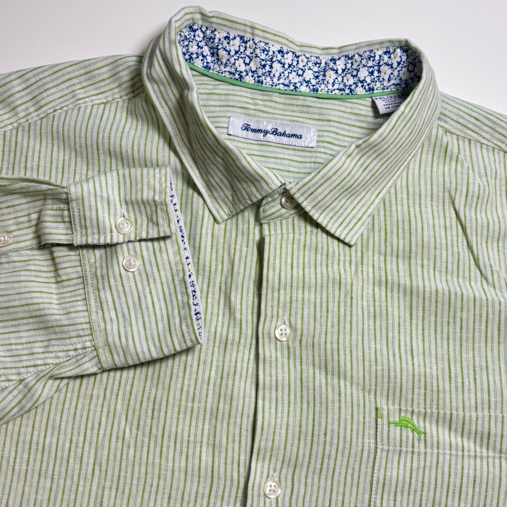 Tommy Bahama Island Zone Linen Blend Mens 2XL Bungalow Striped Button Down Shirt